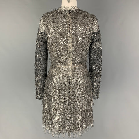 J.MENDEL Size 8 Silver Textured Long Sleeve Mini Dress