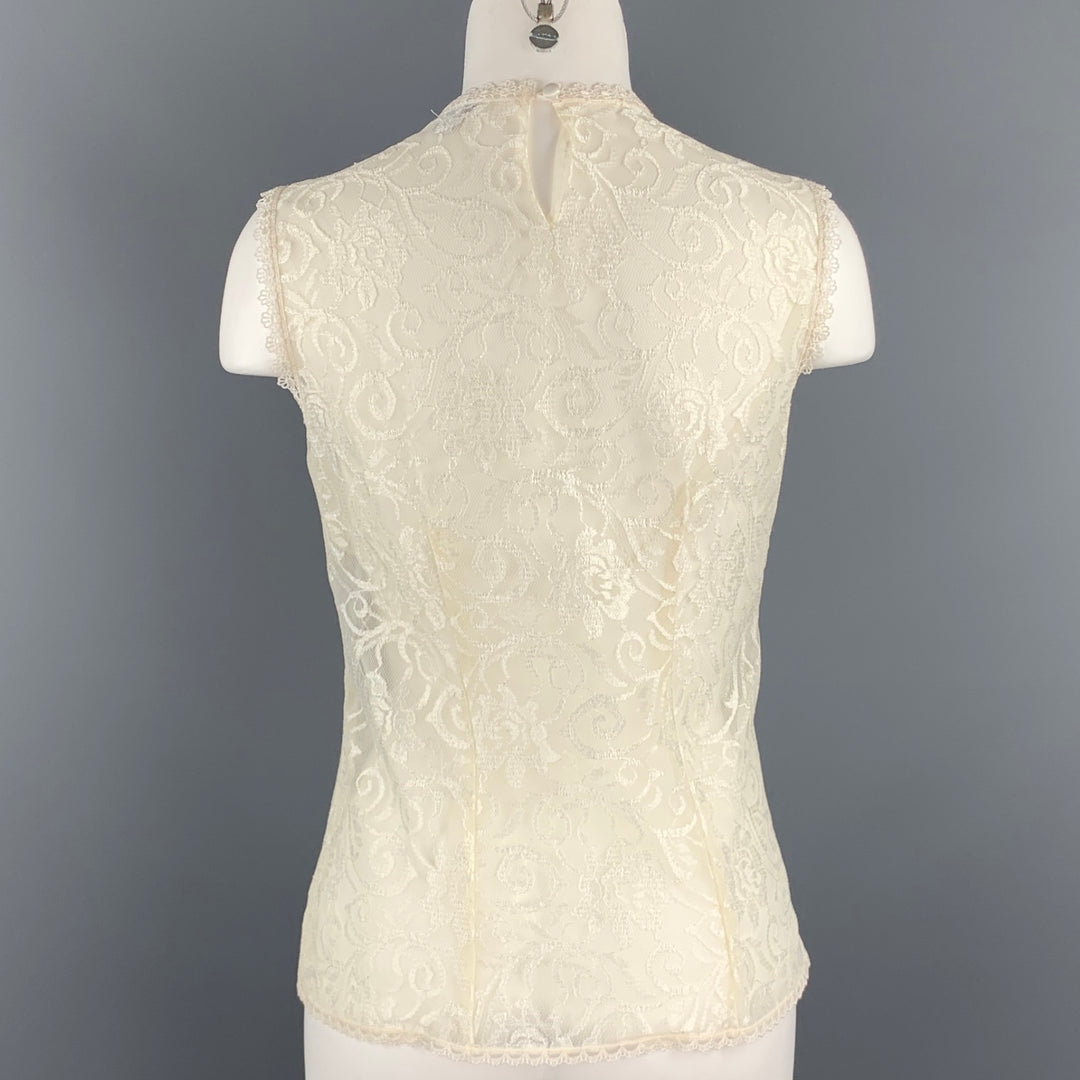 CHRISTIAN DIOR Size M White Lace Polyester Sleeveless Blouse