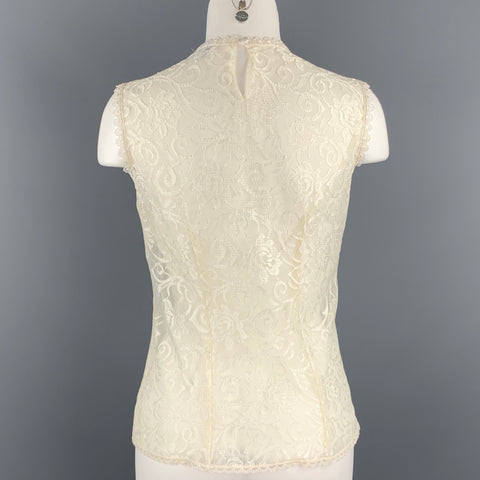 CHRISTIAN DIOR Size M White Lace Polyester Sleeveless Blouse