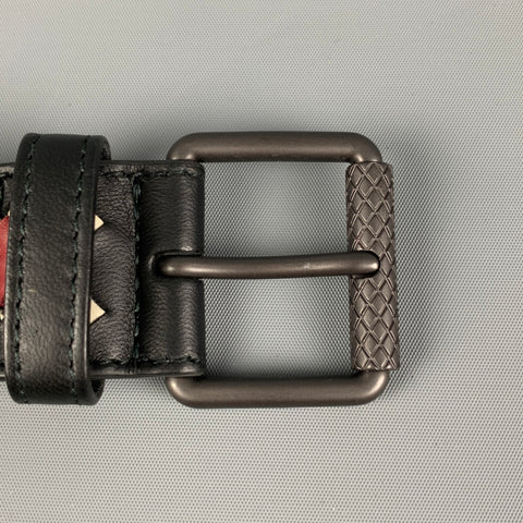 BOTTEGA VENETA Size 34 Black Red White Woven Leather Belt