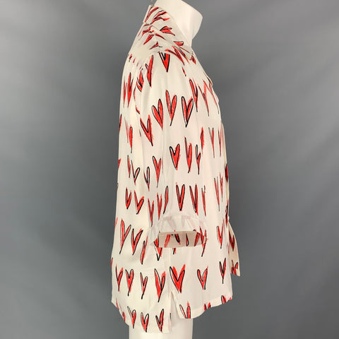 LOVERBOY by CHARLES JEFFREY Size S White & Red Print Silk Camp Short Sleeve Shirt