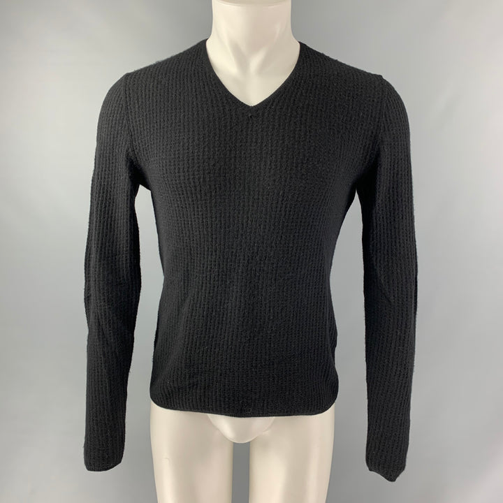 JOHN VARVATOS Talla S Jersey negro de lana y cachemir con cuello de pico