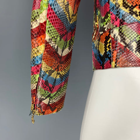 ROBERTO CAVALLI Size S Multi-Color Chevron Phyton Skin Hidden Zipper Jacket