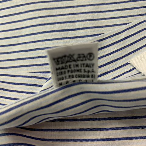 KITON Size M White & Navy Stripe Cotton Button Up Long Sleeve Shirt