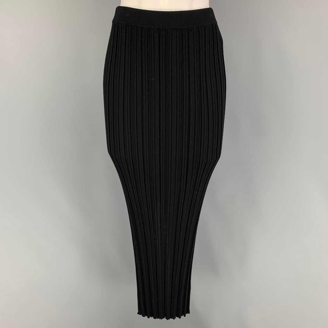 HELMUT LANG Size L Black Merino Wool Blend Ribbed Pencil Long Skirt