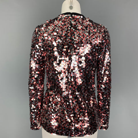 MCQ by ALEXANDER MCQUEEN Size 2 Red Silver Polyamide Sequined Blouse