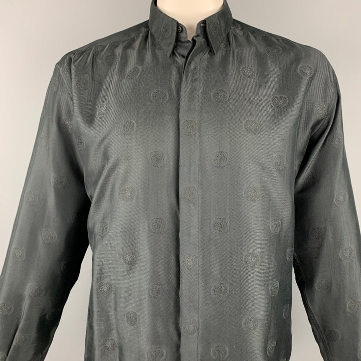 Vintage GIANNI VERSACE Size M Black Medusa Head Print Cotton Blend  Long Sleeve Shirt