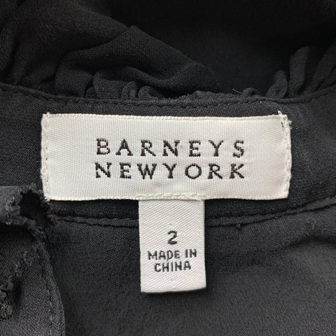 BARNEYS NEW YORK Size 2 Black Silk Ruffle Blouse