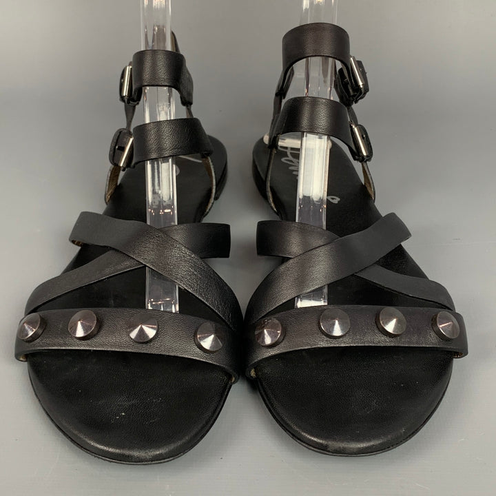 LANVIN Taille 9 Chaussures plates à double boucle en cuir noir