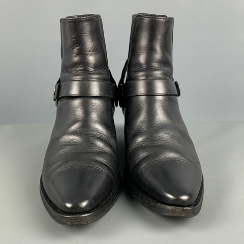 CELINE Size 8 Black Chain Leather Chelsea Boots