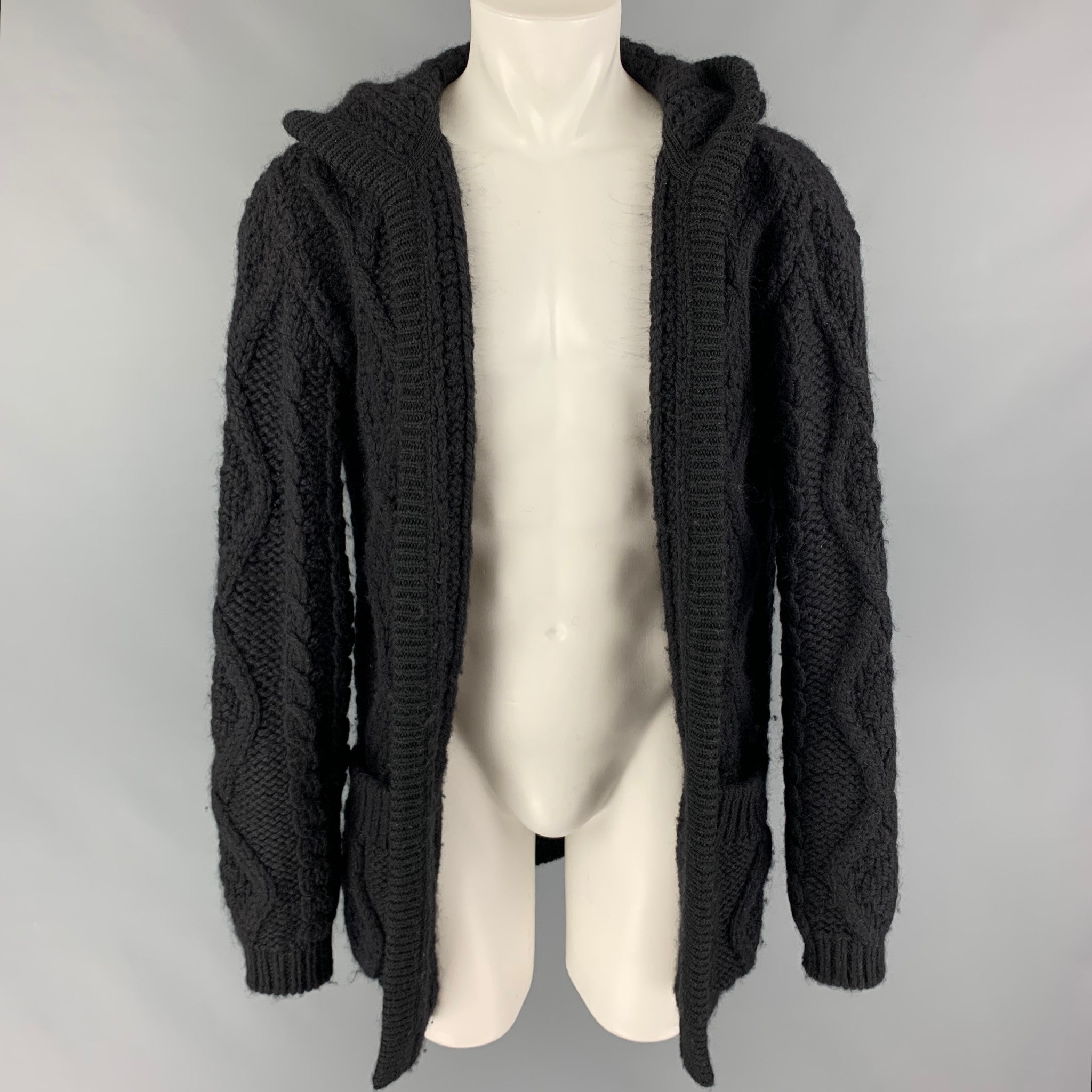 Black knitted hotsell hooded cardigan