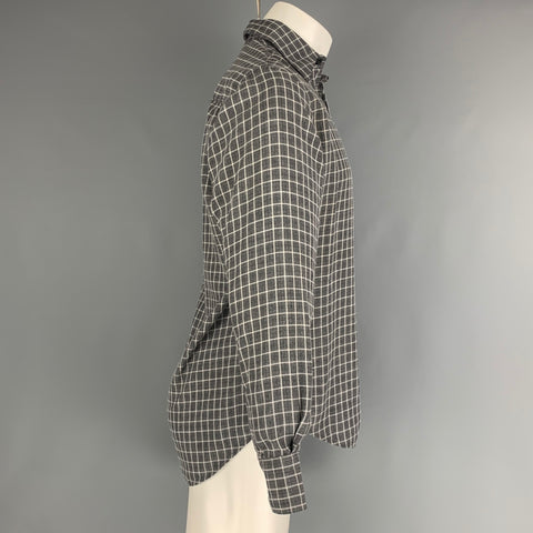 DOLCE & GABBANA Size S Grey White Plaid Wool / Rayon Long Sleeve Shirt