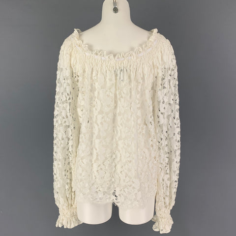 OSCAR DE LA RENTA Size 4 White Cotton Blend Long Sleeve Dress Top