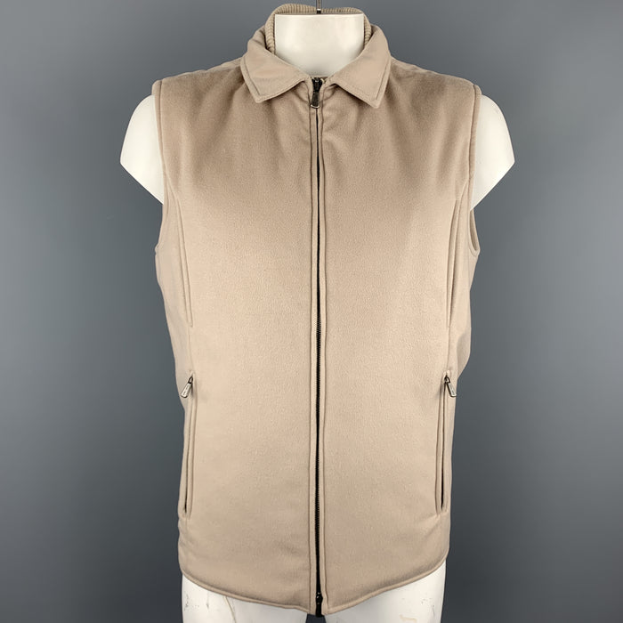 LORO PIANA Size XL Oatmeal Beige Cashmere Zip Up Storm System Vest