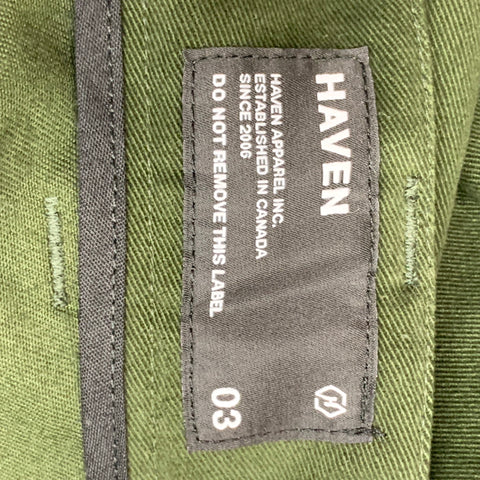 HAVEN Size L Green Solid Cotton Zip Fly Casual Pants