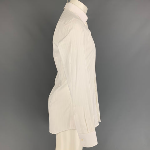 DOLCE & GABBANA Gold Size M White Stripe Cotton Hidden Placket Long Sleeve Shirt
