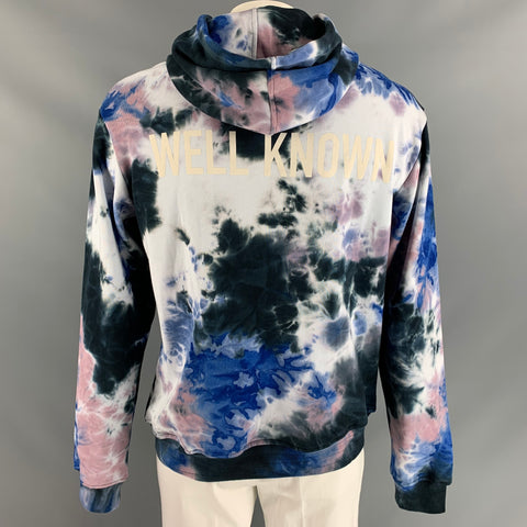 WELL KNOWN Size XXL Blue Black Tie Dye Cotton Hooded Sweatshirt