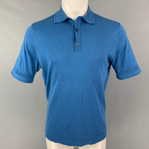 LAB by PAL ZILERI Size M Blue Solid Cotton Short Sleeve Polo