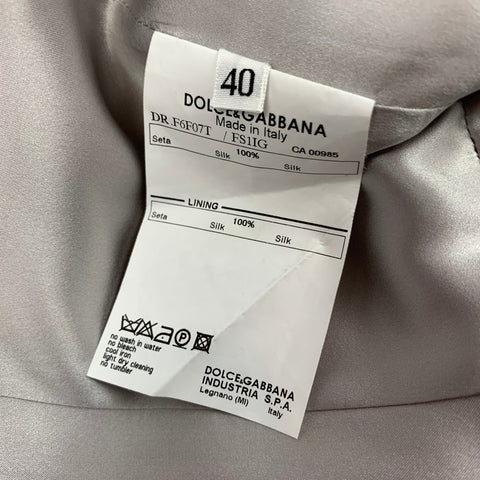DOLCE &amp; GABBANA Taille 4 Robe de cocktail en soie à imprimé fourrure crème et grise