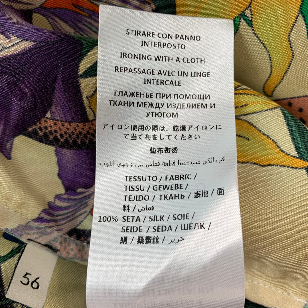 GUCCI Talla XXL Camisa de manga corta Campamento de seda con estampado multicolor beige