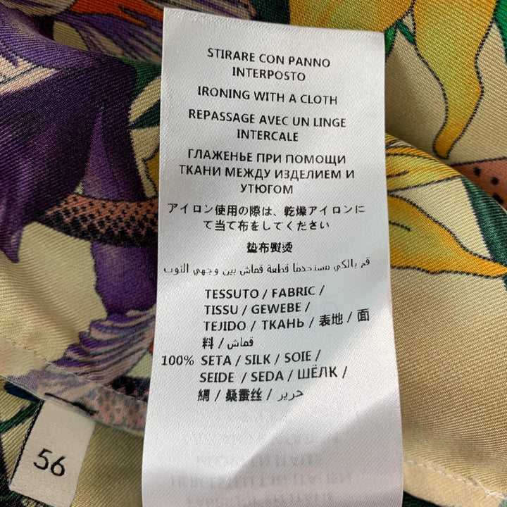 GUCCI Talla XXL Camisa de manga corta Campamento de seda con estampado multicolor beige