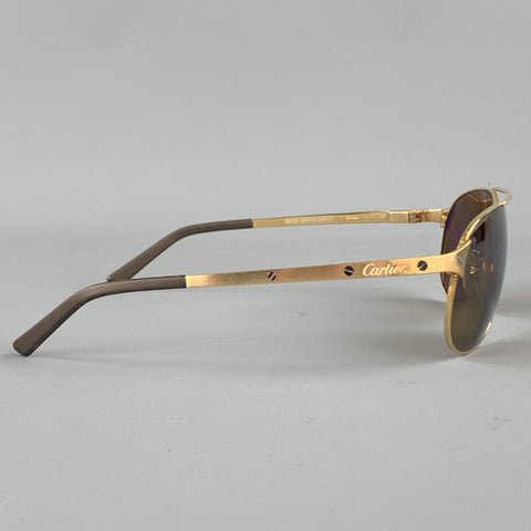 CARTIER Gold Tone Bushed Metal Edition Santos - Dumont Sunglasses