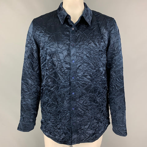 SIES MARJAN Size XL Navy Wrinkled Viscose Button Up Long Sleeve Shirt