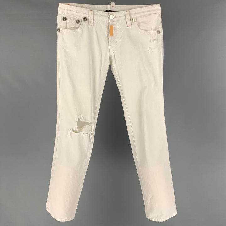 DSQUARED2 Size 32 White Distressed Cotton Jeans