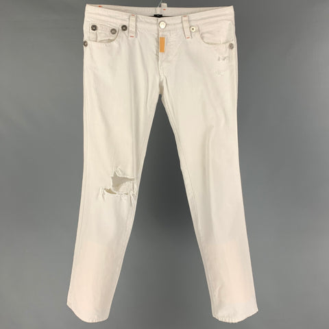 DSQUARED2 Size 32 White Distressed Cotton Jeans
