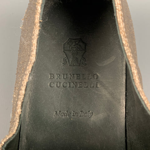 BRUNELLO CUCINELLI Zapatos planos mocasines craquelados de cuero plateado talla 7