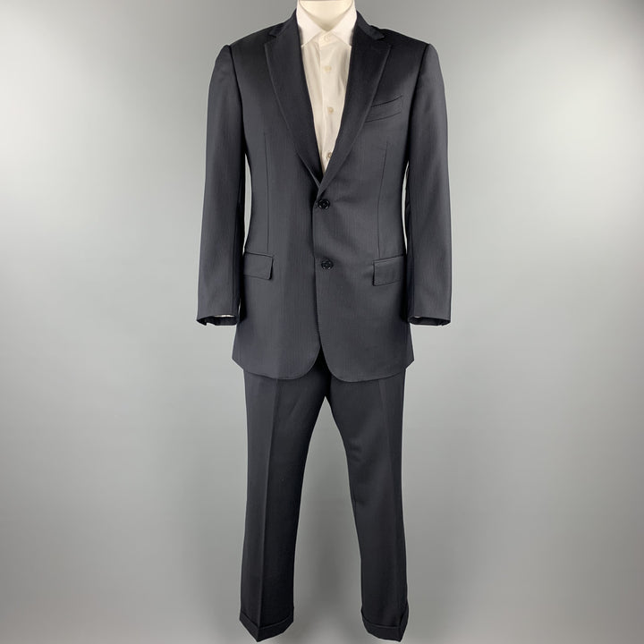 ERMENEGILDO ZEGNA 42 Long Navy & Black Pinstripe Wool Notch Lapel Suit