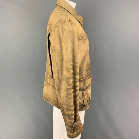 POLO by RALPH LAUREN Size XXL Tan Distressed Leather Zip Up Jacket