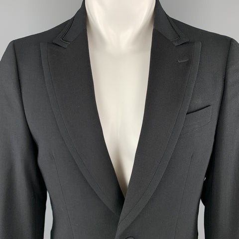 MARIO MATTEO Size 38 Black Wool Peak Lapel Sport Button Cuff Coat