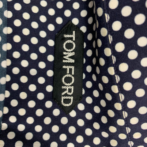 TOM FORD Size M Navy White Polka Dot Cotton Silk Long Sleeve Shirt