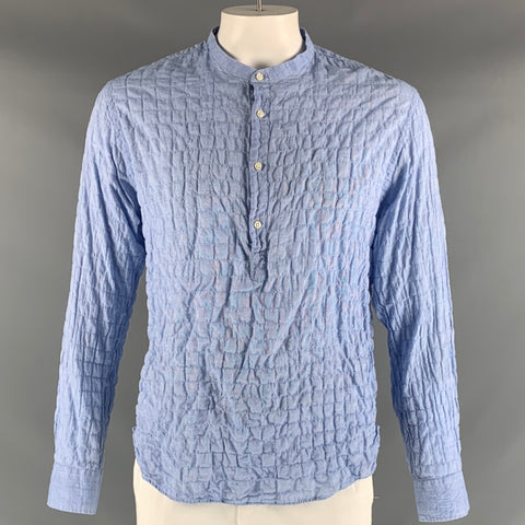 OFFICINE GENERALE Size XL Quilted Cotton Blend Nehru Collar Long Sleeve Shirt