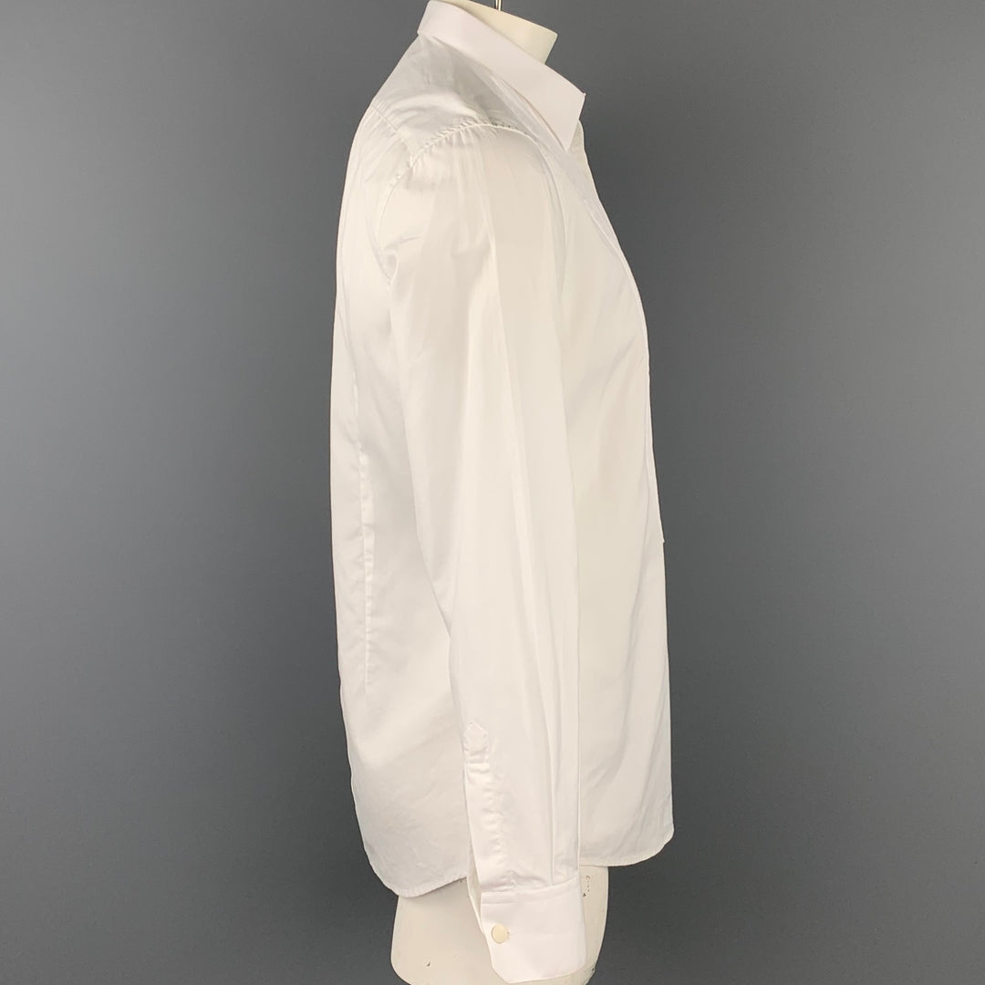 DOLCE & GABBANA Gold Size L White Cotton Tuxedo Long Sleeve Shirt