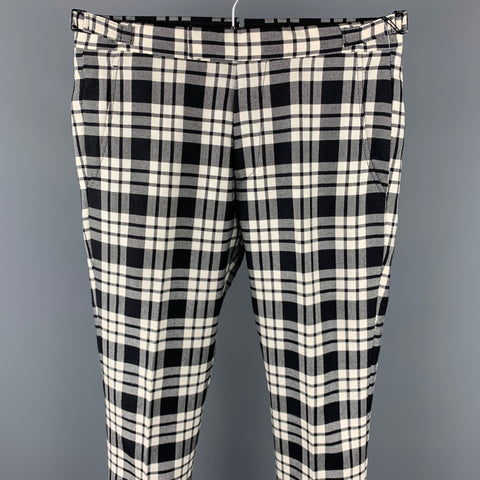 OVADIA & SONS Size 30 Black & White Plaid Wool Side Tabs Dress Pants