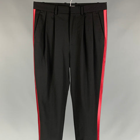 THE KOOPLES Talla 31 Pantalón de vestir de esmoquin de lana negro y rojo