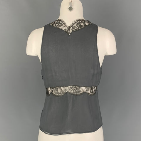 GUCCI Size 4 Grey Silk Lace Camisole Dress Top