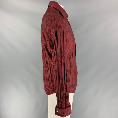 JUST CAVALLI Size XXL Burgundy Wrinkled French Cuff Long Sleeve Shirt