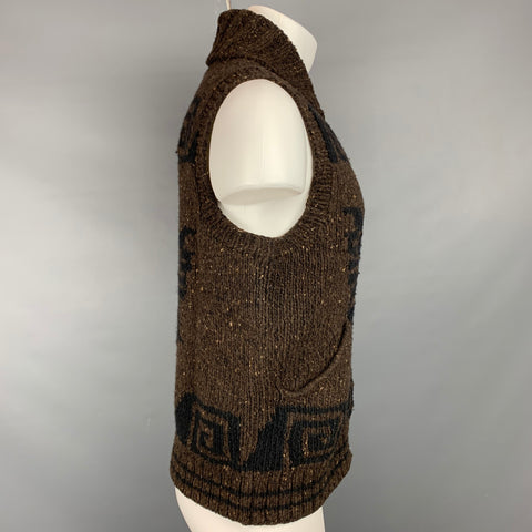RRL by RALPH LAUREN Chaleco de mezcla de lana de punto marrón y azul marino talla M