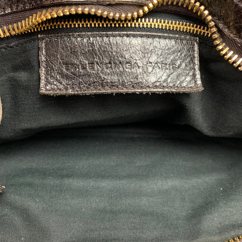 BALENCIAGA City Giant Studs Medium Brown Leather Satchel Handbag