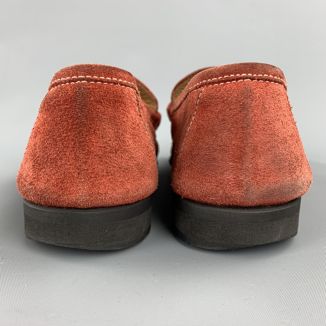 BATTISTONI Size 7.5 Brick Contrast Stitch Suede Slip On Penny Loafers