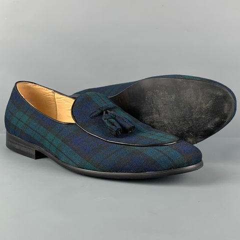 SMYTHE & DIGBY Size 10 Blue Green Blackwatch Plaid Canvas Loafers
