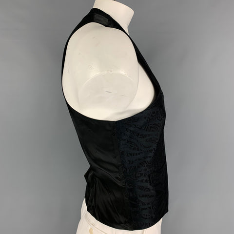 JOHN RICHMOND Size 44 Black Jacquard Polyester Blend Buttoned Vest