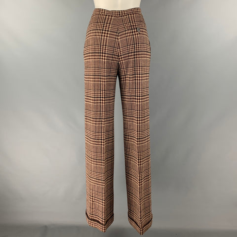 SONIA RYKIEL Size 4 Brown Beige Houndstooth Wide Leg Dress Pants