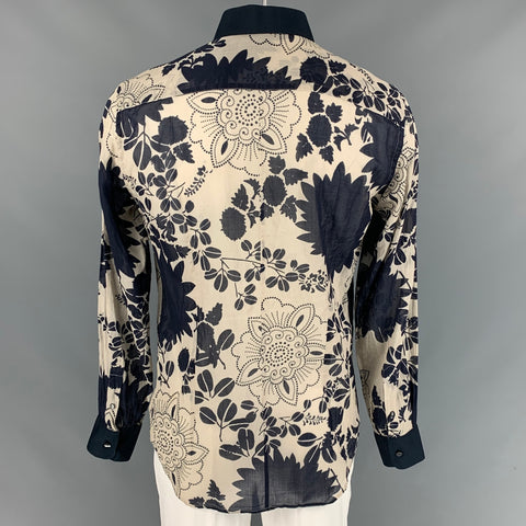 DOLCE & GABBANA Size L Taupe & Black Floral Cotton Tailored Fit Long Sleeve Shirt