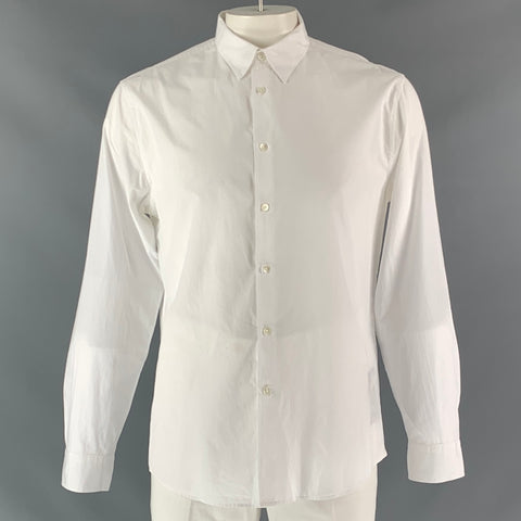 JOHN VARVATOS Size L Solid Button Up White Cotton Long Sleeve Shirt
