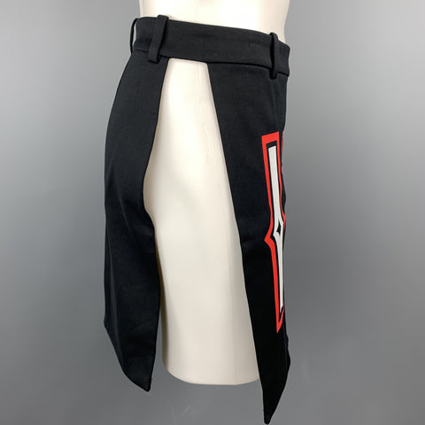 GIVENCHY Primavera 2014 Talla 28 Falda delantal de poliéster con gráfico "17" negro