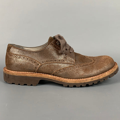 BRUNELLO CUCINELLI Talla 8.5 Zapatos de ante perforados marrones